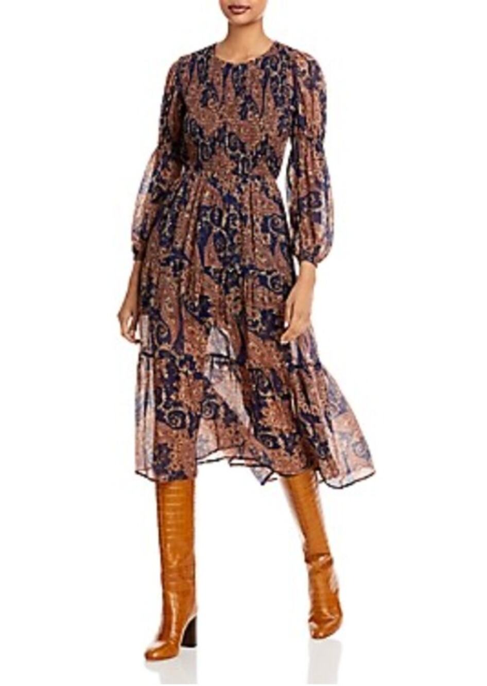 Aqua Navy Paisley Smocked Midi Dress size XL